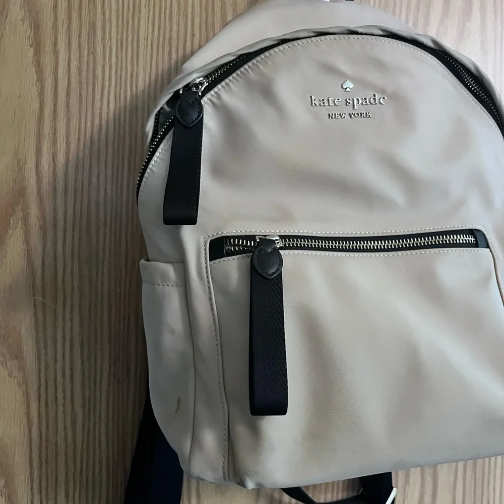 kate spade light beige nylon backpack with black trim - Picture 2 of 7